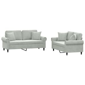 vidaXL Sofa Set Light Grey Velvet, Metal, Plywood, PP Cotton 2-Seater