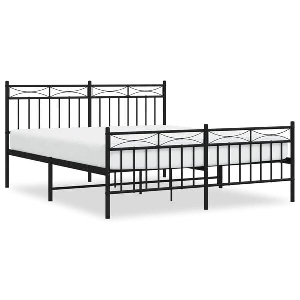 vidaXL Bed Frame Black Powder-Coated Steel 63 x 79 in Bed Frame