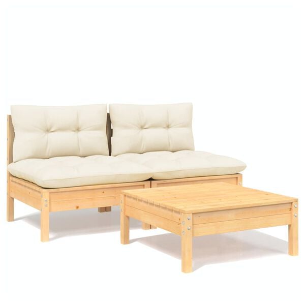 vidaXL Garden Lounge Set Cream Solid Pine Wood, 100% Polyester Medium