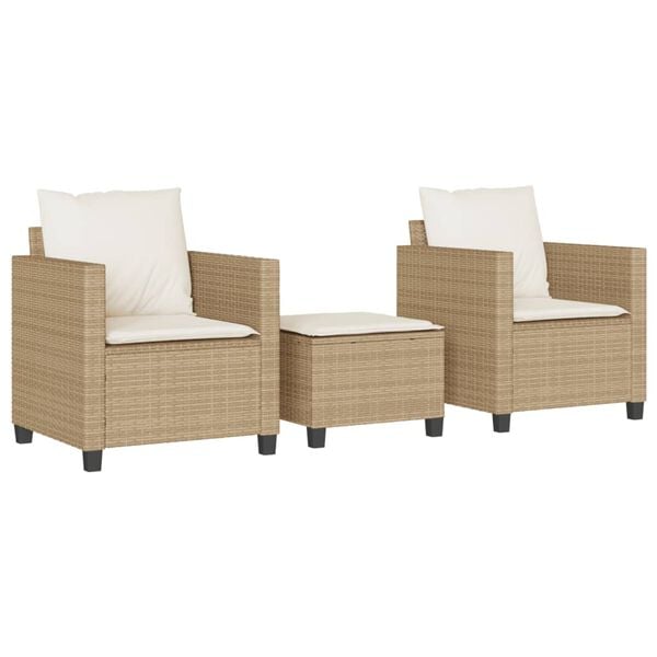 vidaXL 3 Piece Bistro Set with Cushions Beige Poly Rattan