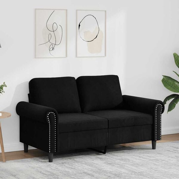 vidaXL 2-seater Sofa Black Velvet, metal, textilene Medium 2-Seater Sofa