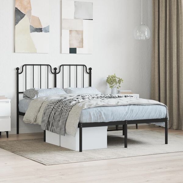 vidaXL Metal Bed Frame without Mattress with Headboard Black 47.2"x74.8"