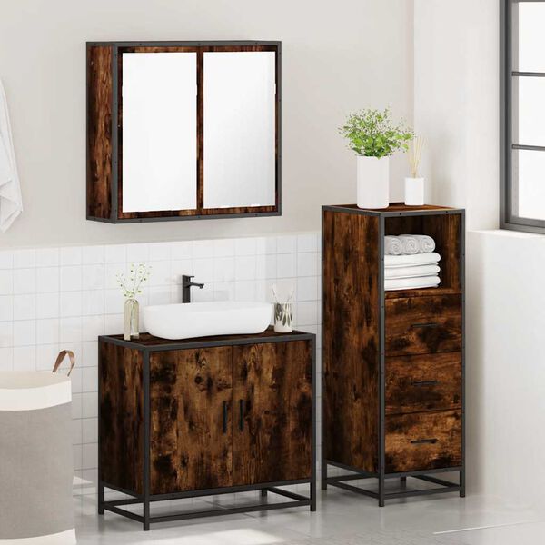 vidaXL Bathroom Furniture Set Smoked oak Engineered wood, metal, glass