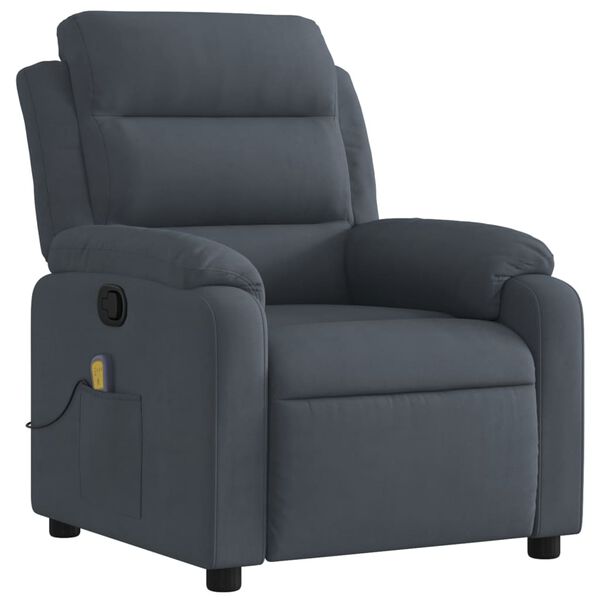 vidaXL Massage Recliner Chair Dark Grey Velvet, Metal, Plywood Standard