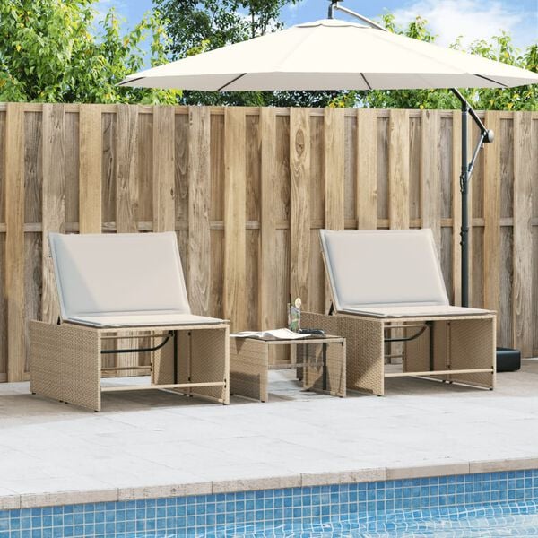 vidaXL Sun Lounger Beige, Cream white PE rattan Standard