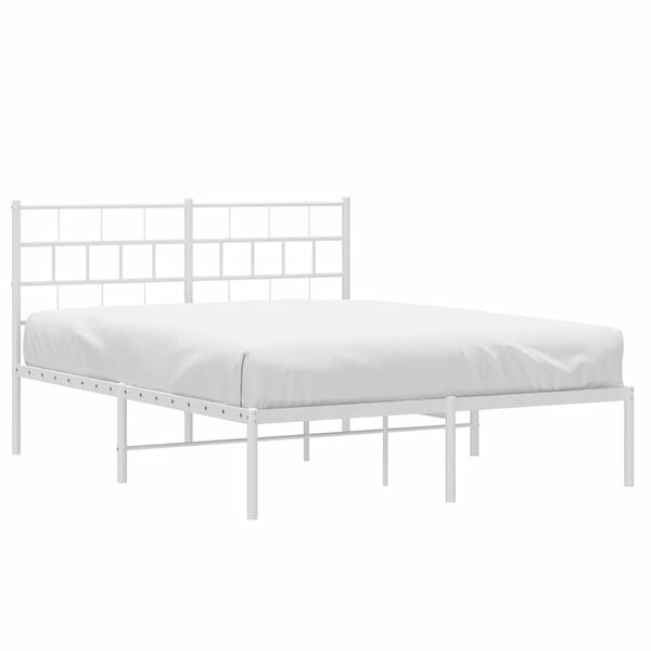 vidaXL Metal Bed Frame White Powder-Coated Steel Full Metal Bed Frame