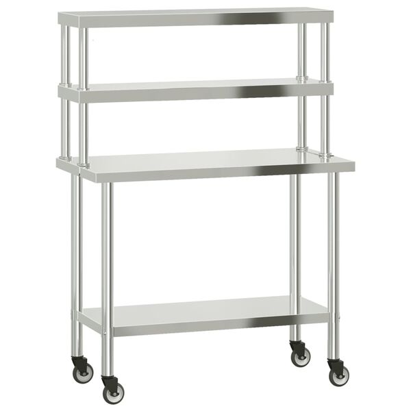 vidaXL Kitchen Work Table with Overshelf 43.3"x21.7"x59.1" Stainless Steel