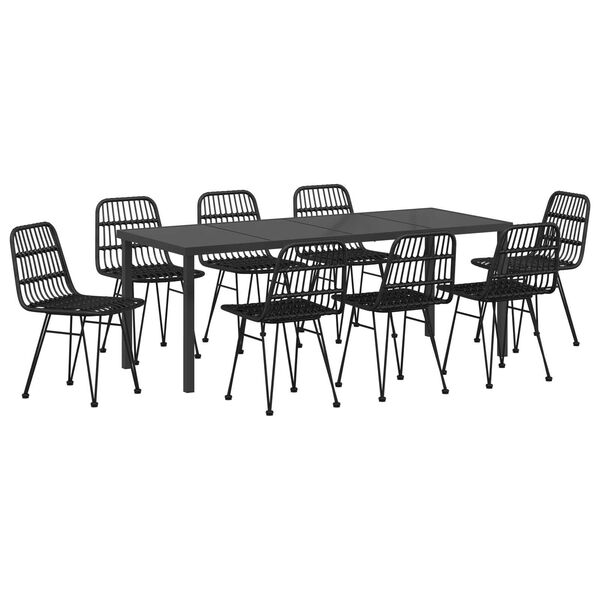 vidaXL Garden Dining Set 9 pcs Black Powder-Coated Steel