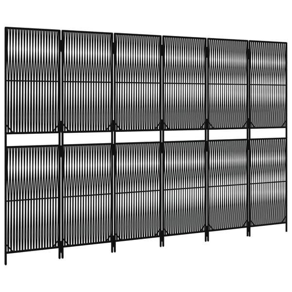 vidaXL Room Divider 6 Panels Black Poly Rattan
