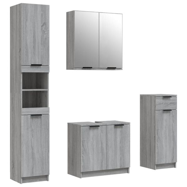 vidaXL Bathroom Furniture Set Gray Sonoma Engineered wood, glass Tall