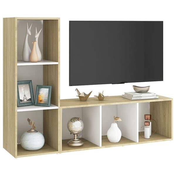 vidaXL TV Cabinet White and sonoma oak Engineered wood