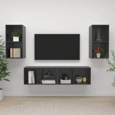 vidaXL Wall-mounted TV Cabinets 4 pcs High Gloss Gray Chipboard