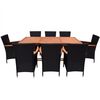 vidaXL 9 Piece Patio Dining Set with Cushions Poly Rattan Black