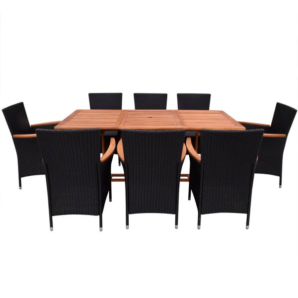 vidaXL 9 Piece Patio Dining Set with Cushions Poly Rattan Black