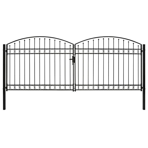 vidaXL Fence Gate Double Door with Arched Top Steel 157.5x68.9" Black