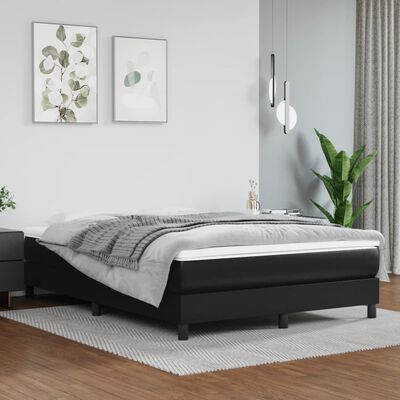 vidaXL Box Spring Bed with Mattress Black 59.8"x79.9" Queen Faux Leather