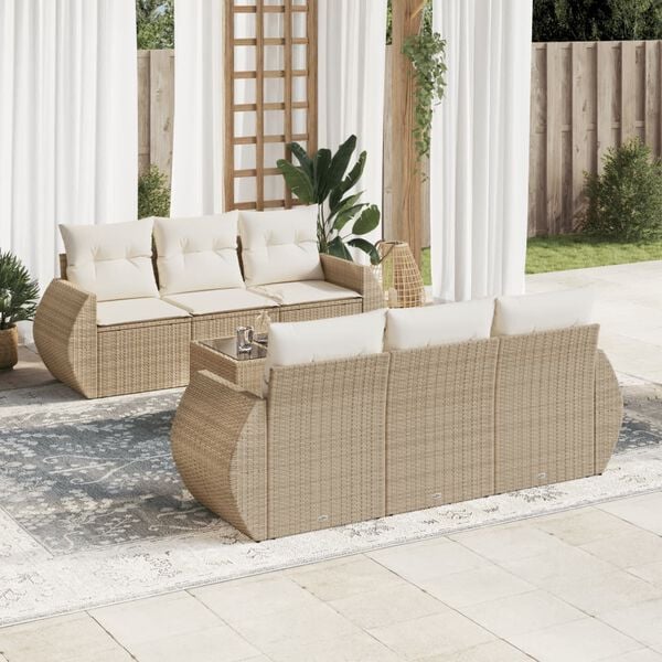 vidaXL Patio Sofa Set Beige PE rattan, powder-coated steel, tempered glass