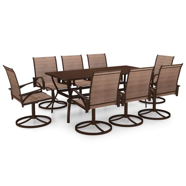 vidaXL Patio Dining Set Set of 8 Brown Textilene and Powder-Coated Steel