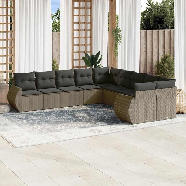 vidaXL Garden Sofa Set Light Grey PE Rattan Large Adjustable Feet