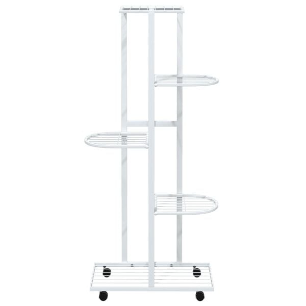 vidaXL Flower Stand White Iron Tall Rollable Flower Stand