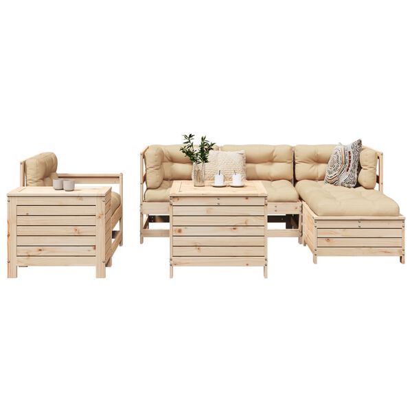 vidaXL Garden Sofa Set Natural Pine Solid Pine Wood 7 Piece Set Modular