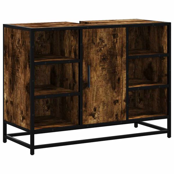 vidaXL Bathroom Sink Cabinet Smoked Oak Engineered wood, metal Medium