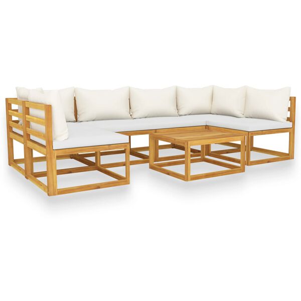 vidaXL Garden Lounge Set Cream Solid acacia wood, 100% polyester