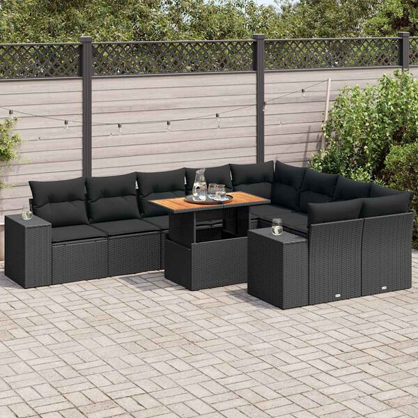 vidaXL Garden Sofa Set Black Poly Rattan Large Adjustable Feet