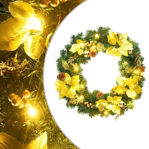 vidaXL Christmas Wreath Green and gold PVC 23.6 in Decorative Inlays
