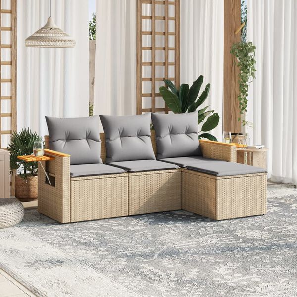 vidaXL Garden Sofa Set Beige PE Rattan Large Foldable Garden Sofa Set