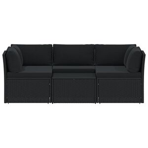 vidaXL Sofa Set Black Poly Rattan, Powder-Coated Steel Standard