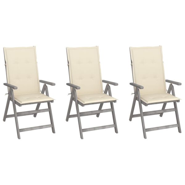 vidaXL Garden Chair Set of 3 Grey with cream cushions