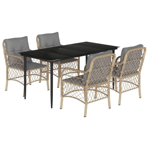 vidaXL 5 Piece Patio Dining Set with Cushions Mix Beige Poly Rattan