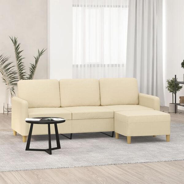 vidaXL 3-Seater Sofa With Footstool Cream