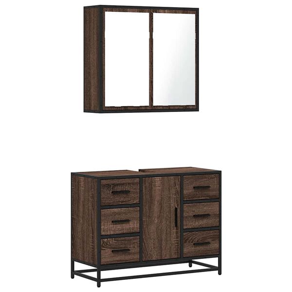 vidaXL Bathroom Furniture Set Brown Oak Engineered Wood, Metal Standard