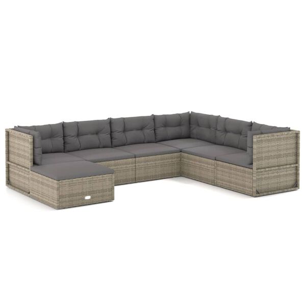 vidaXL Garden Lounge Set Gray PE rattan 7 piece Modular