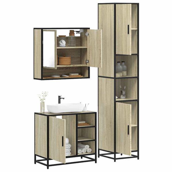 vidaXL Bathroom Furniture Set Sonoma Oak Engineered wood, Metal, Glass