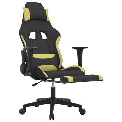 vidaXL Gaming Chair with Footrest Black and Light Green Fabric
