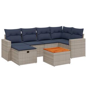 vidaXL 7 Piece Patio Sofa Set with Cushions Gray Poly Rattan