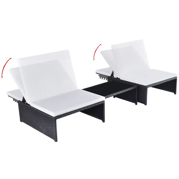 vidaXL Reclining Garden Chair Set of 3 Black and cream white