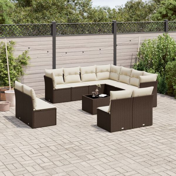 vidaXL Garden Sofa Set Brown PE rattan, tempered glass, powder-coated steel