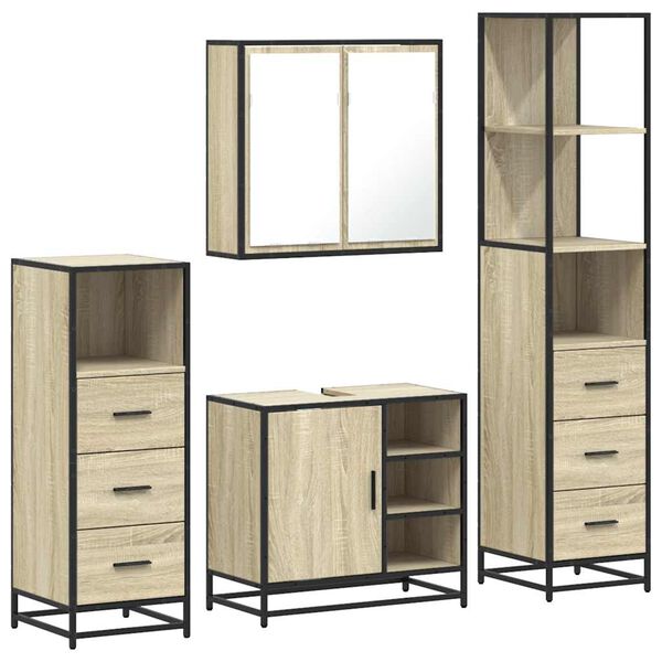 vidaXL Bathroom Furniture Set Sonoma Oak Engineered wood, metal Full Set