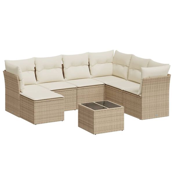 vidaXL Garden Sofa Set Beige PE rattan Large Adjustable Feet