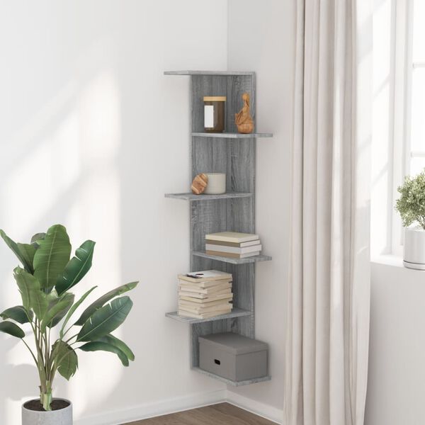 vidaXL Wall Corner Shelf Grey Sonoma Engineered wood Large