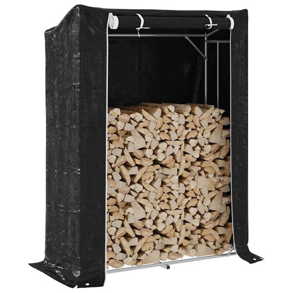 vidaxL Firewood Rack with Rain Cover 59.1"x23.6"x78.7" Galvanized Steel