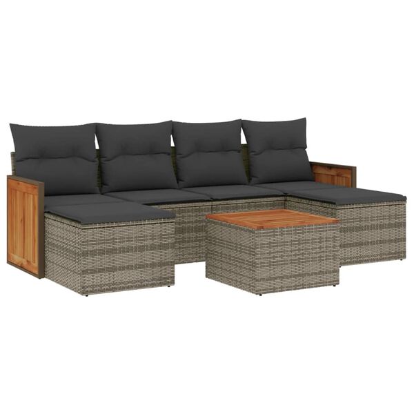 vidaXL Garden Sofa Set Gray PE Rattan 7 Piece Modular Garden Sofa Set