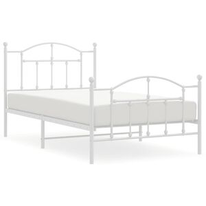 vidaXL Bed Frame White Powder-Coated Steel Twin Bed Frame Rectangular
