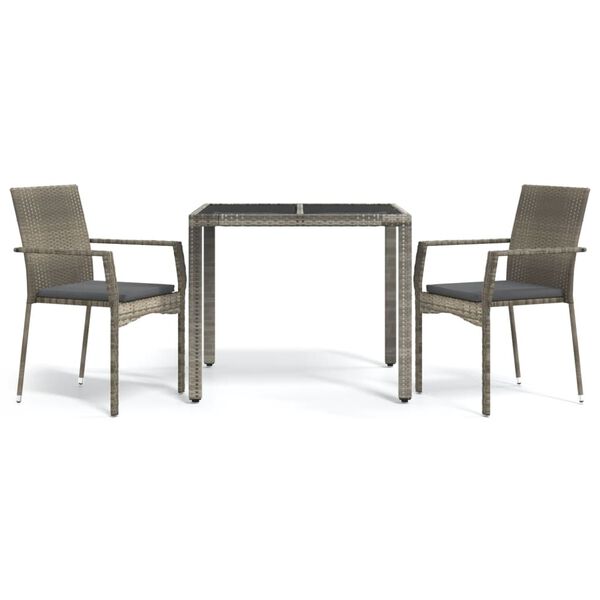 vidaXL Garden Dining Set Grey PE rattan, powder-coated steel, tempered glass
