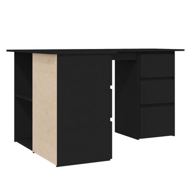 vidaXL Corner Desk Black 57.1"x39.4"x29.9" Engineered Wood