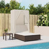 vidaXL Double Sun Lounger with Roof and Curtains Brown Poly Rattan
